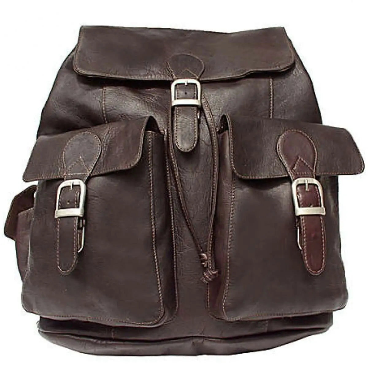 buckle leather backpack Piel Leather Large Buckle Flap Backpack