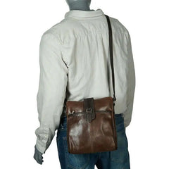 Piel Vintage Leather Slim Tablet Shoulder Bag - Luggage Base