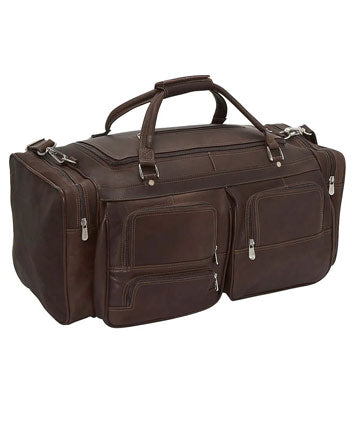 brown leather duffel
