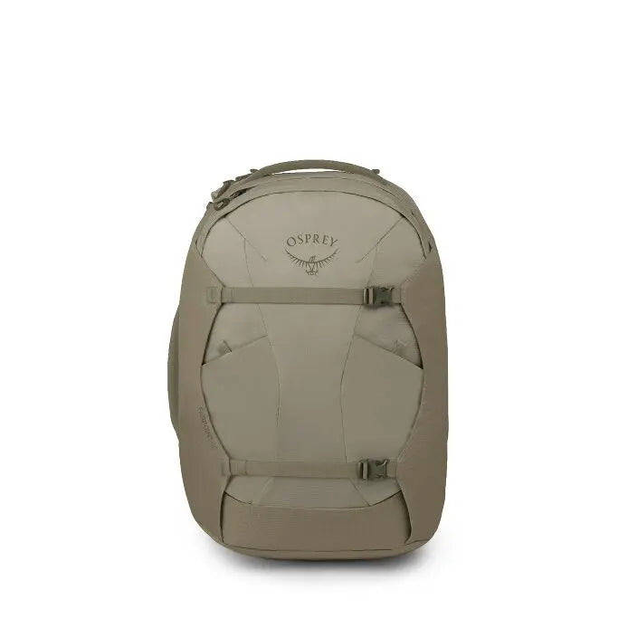 Osprey Farpoint 40 Travel Pack in Sawdust Tan — front view