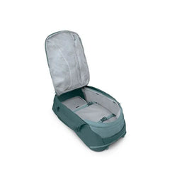Osprey Farpoint 40 Travel Pack in Cascade Blue-Torrent Blue — open interior view