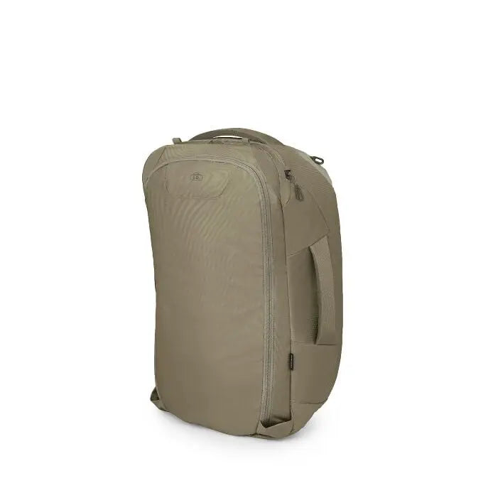 Osprey Farpoint 40 Travel Pack in Sawdust Tan — back panel view