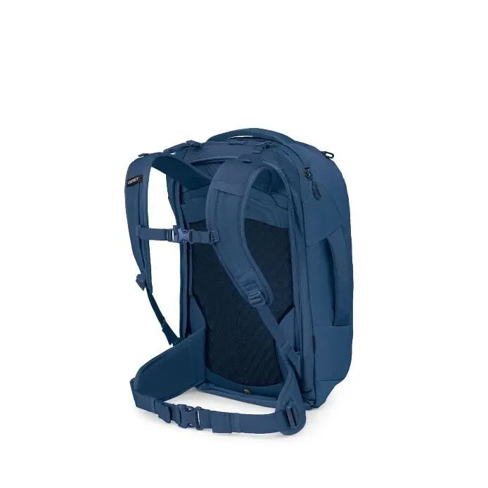 Osprey Farpoint 40 Travel Pack in Antique Blue — rear three-quarter view