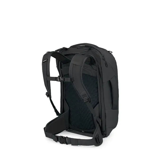 Osprey Farpoint 40 Travel Pack in Black — rear three-quarter view