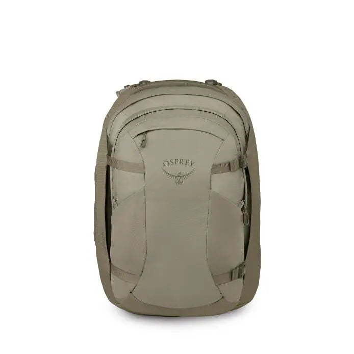 Osprey Farpoint 55 Travel Pack in Sawdust Tan — front view