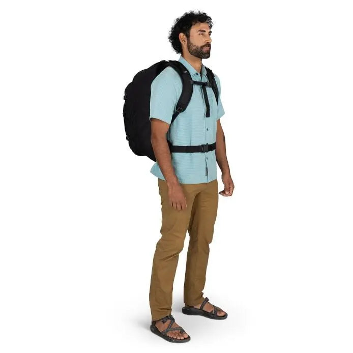 Osprey Farpoint 55 Travel Pack in Black — worn during travel