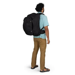 Osprey Farpoint 55 Travel Pack in Black — on-body side view