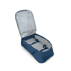 Osprey Farpoint 55 Travel Pack in Antique Blue — open interior view