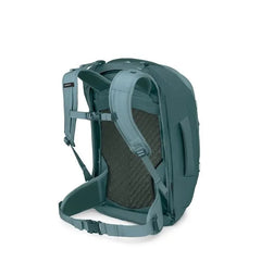 Osprey Farpoint 55 Travel Pack in Cascade Blue-Torrent Blue — rear three-quarter view