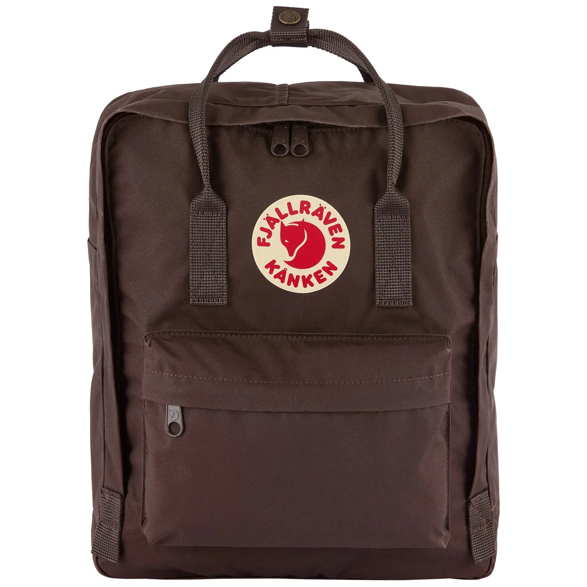 Fjallraven Kanken Backpack in Black Oak, front view on white