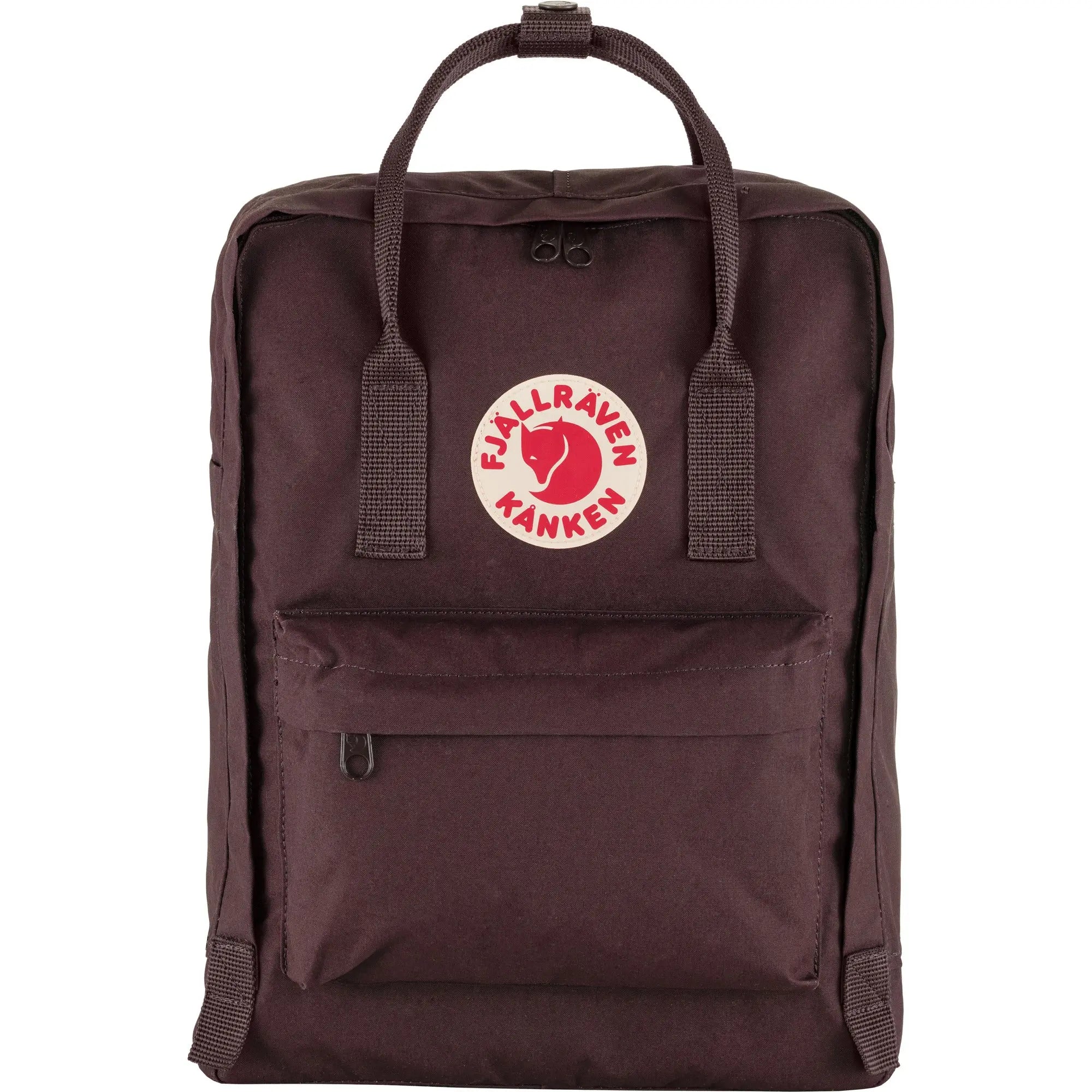 Fjallraven Kanken Backpack in Blackberry, front view on white