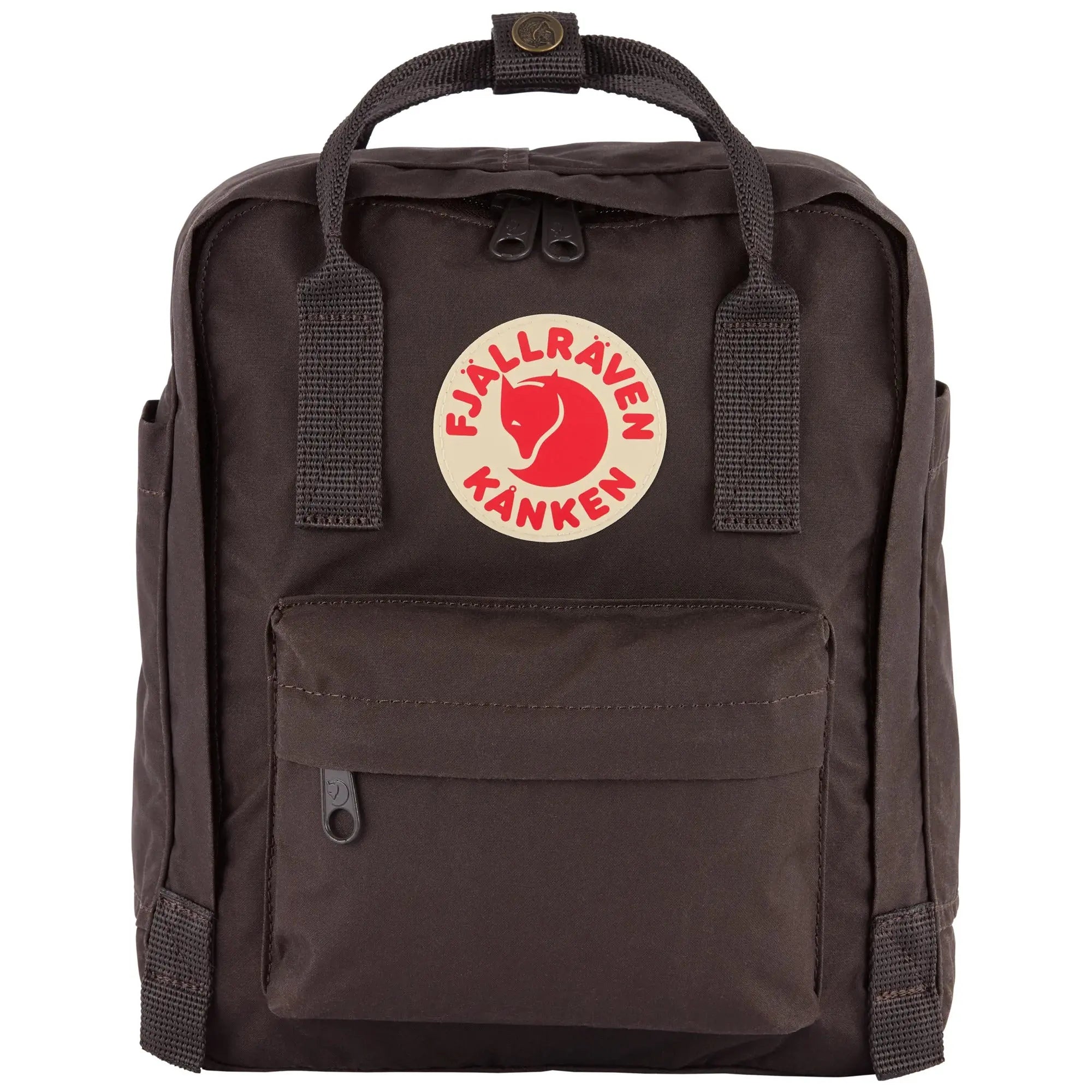 Fjallraven Kanken Mini Backpack in Black Oak, front view on white