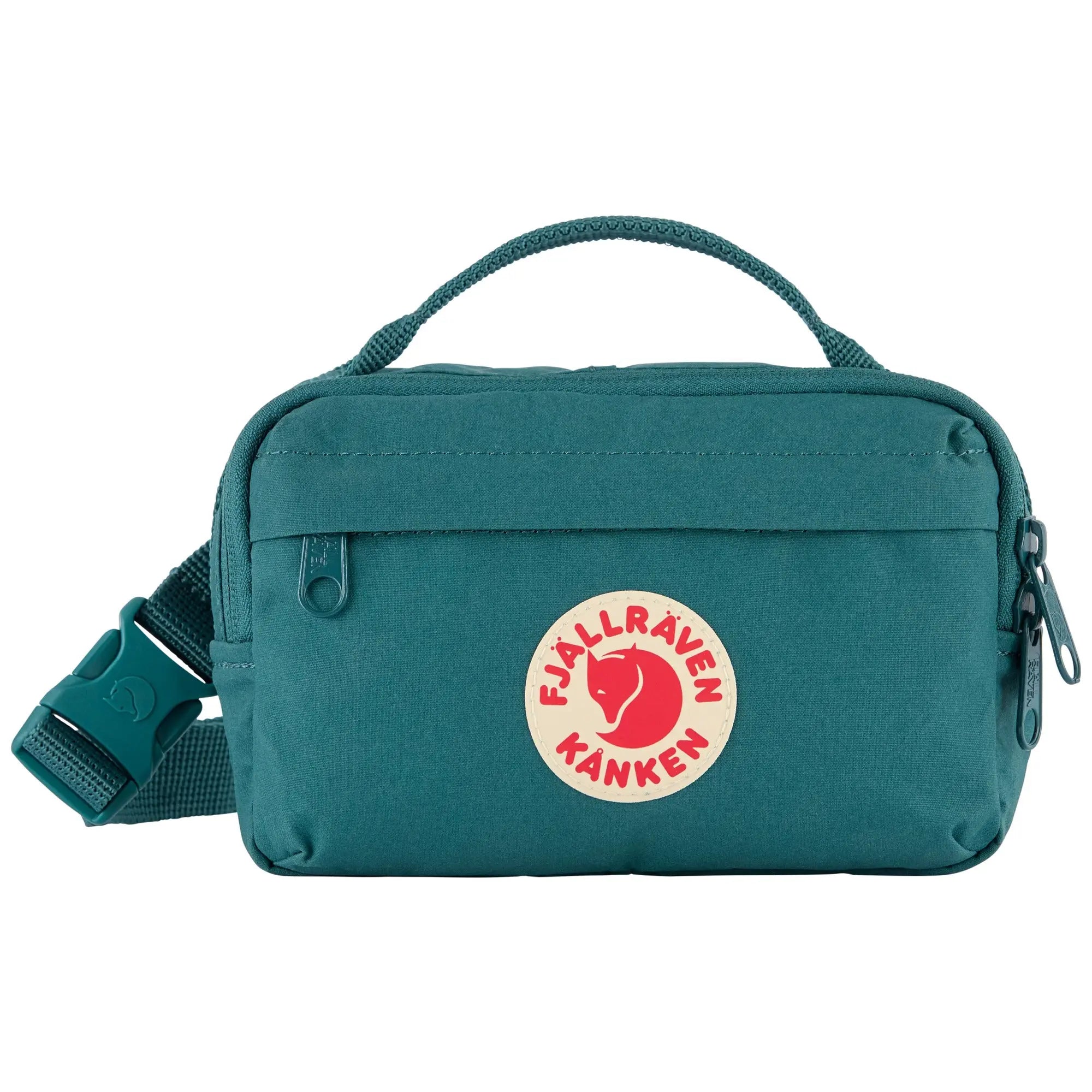 Fjallraven Kanken Hip Pack in Teal, front view on white