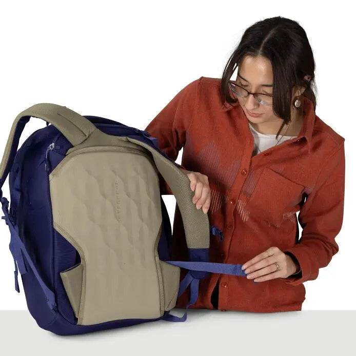 Osprey Sojourn Porter 30L (2026) - wide-open WingJacket and main compartment demonstration, shown in Deep Fig