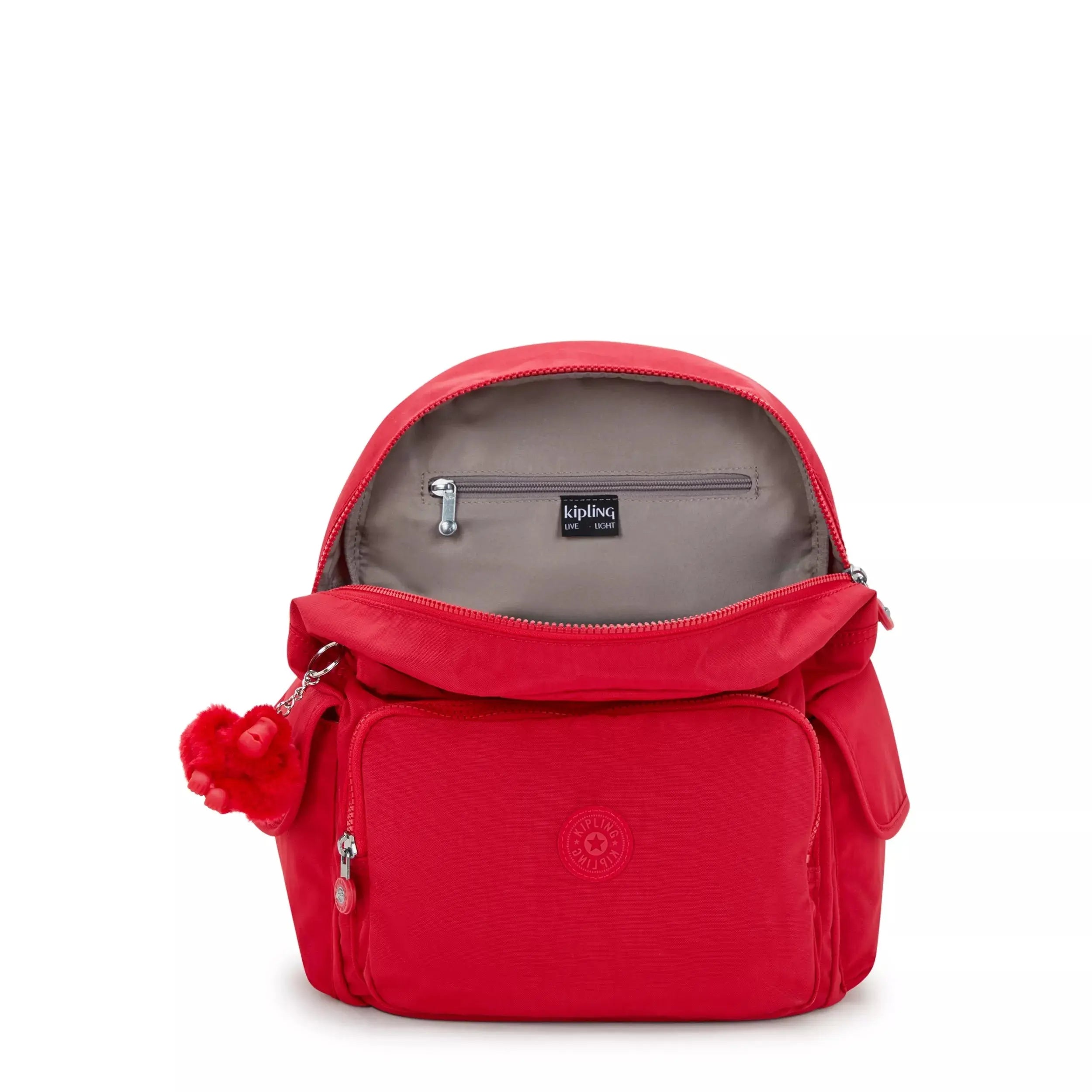 Kipling City Pack Backpack in Red Rouge, interior view