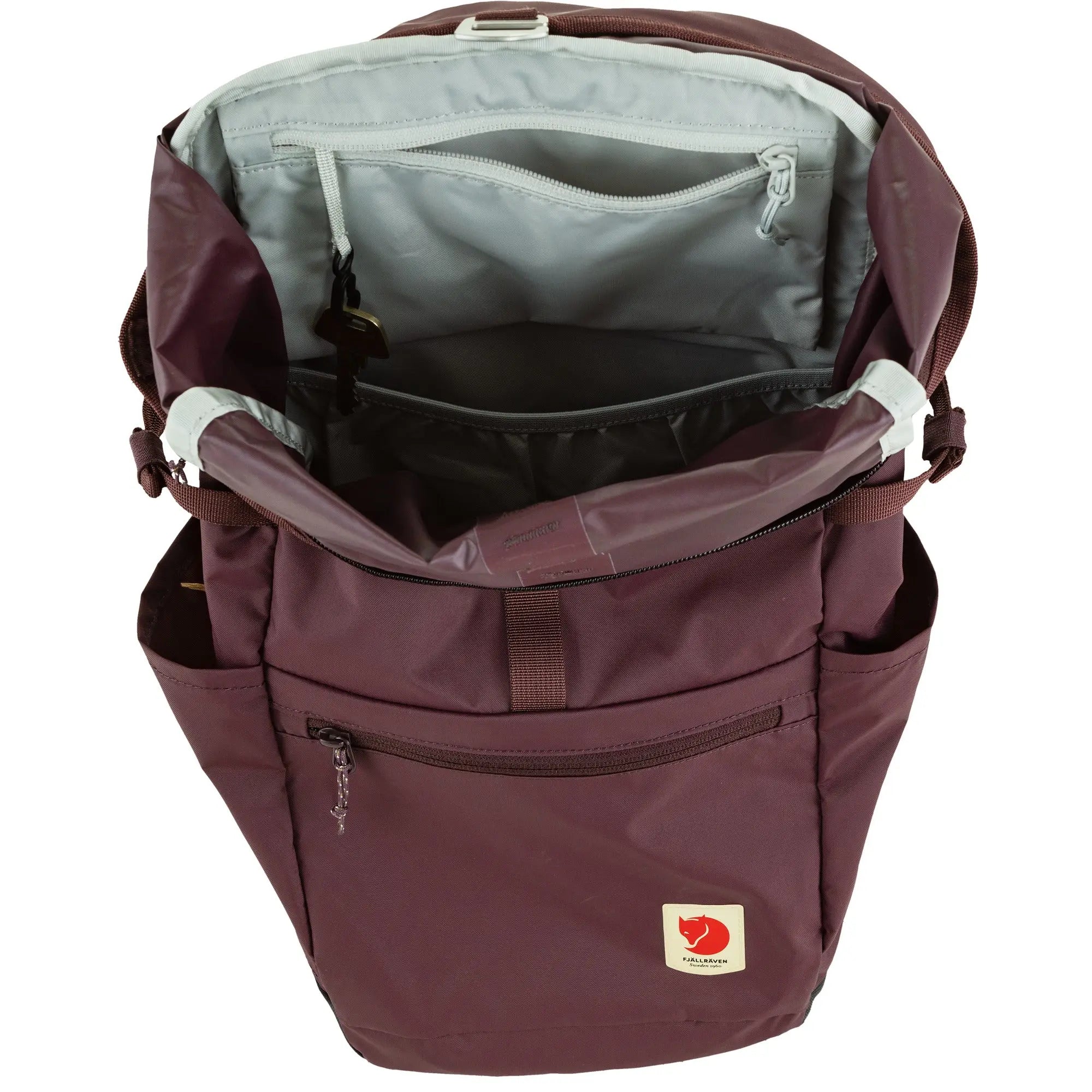 Fjallraven High Coast Foldsack 24, open main compartment, shown in Blackberry; shared feature image