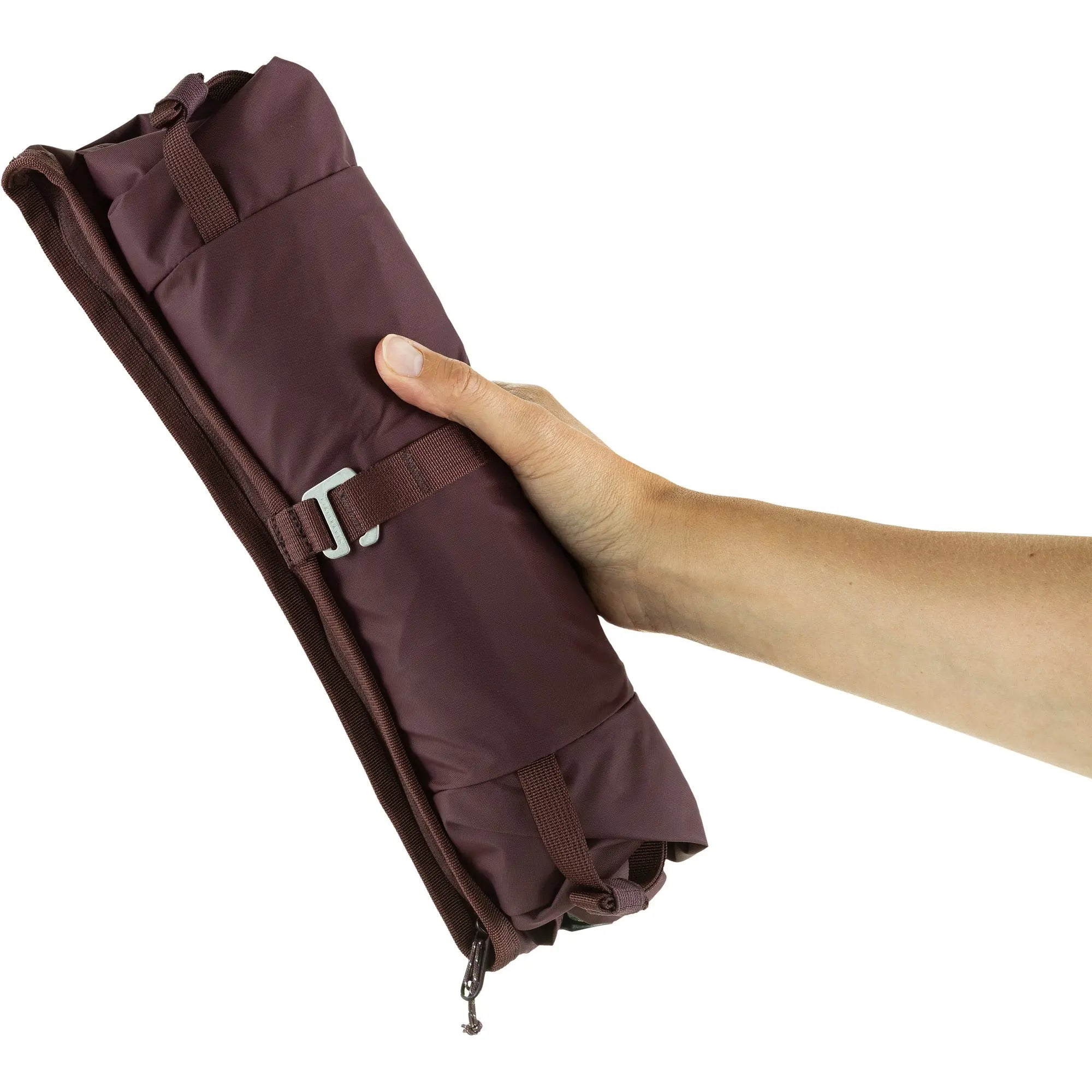 Fjallraven High Coast Foldsack 24, rolled pack held in one hand, shown in Blackberry; shared feature image