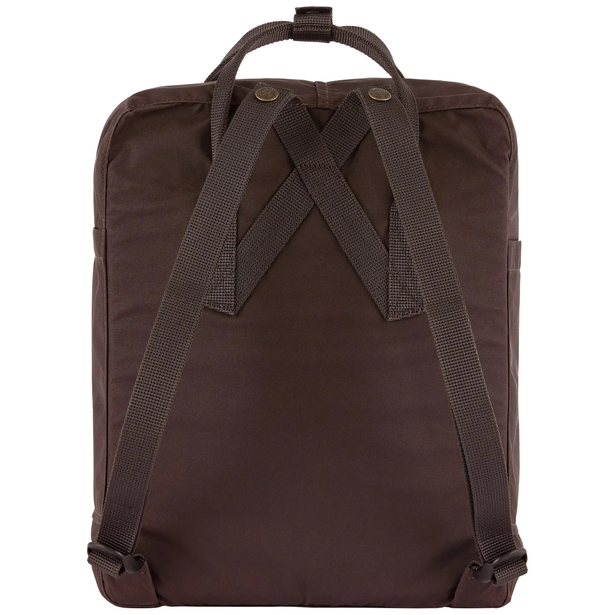 Fjallraven Kanken Backpack in Black Oak, back view on white