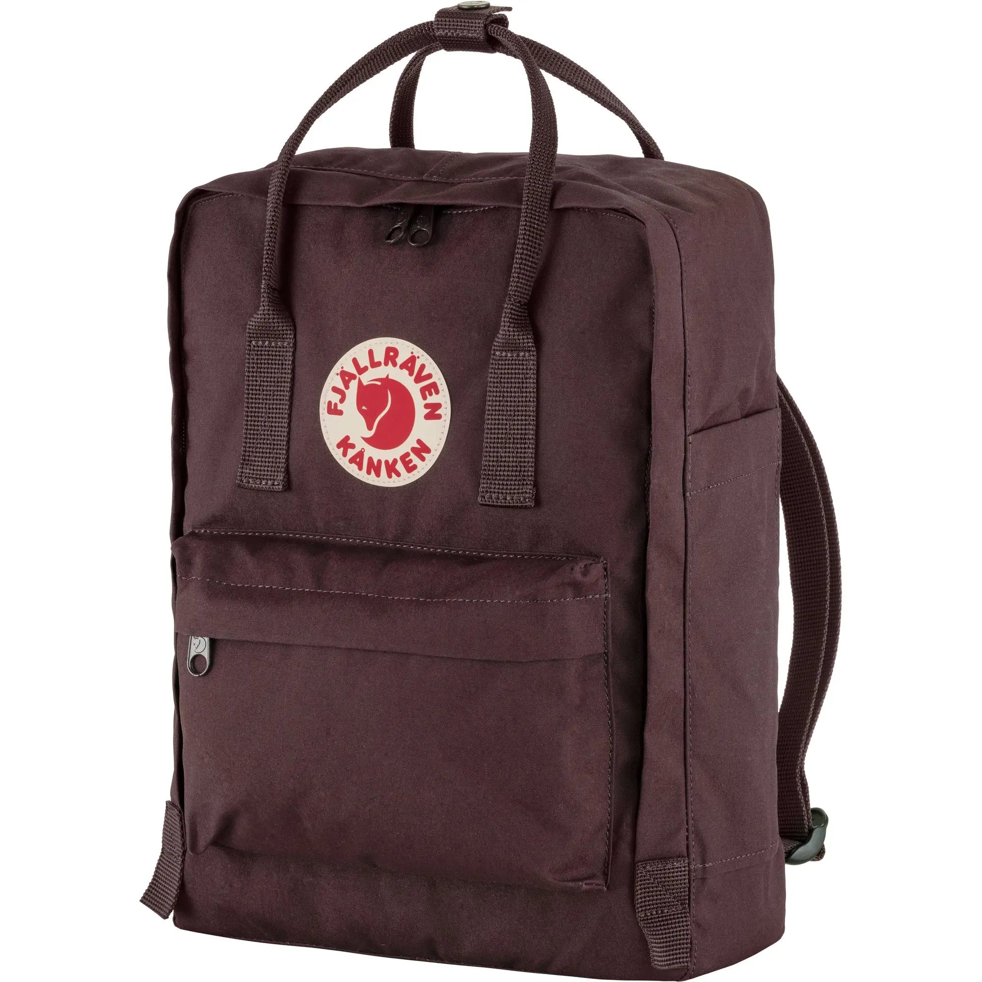 Fjallraven Kanken Backpack in Blackberry, angled view on white