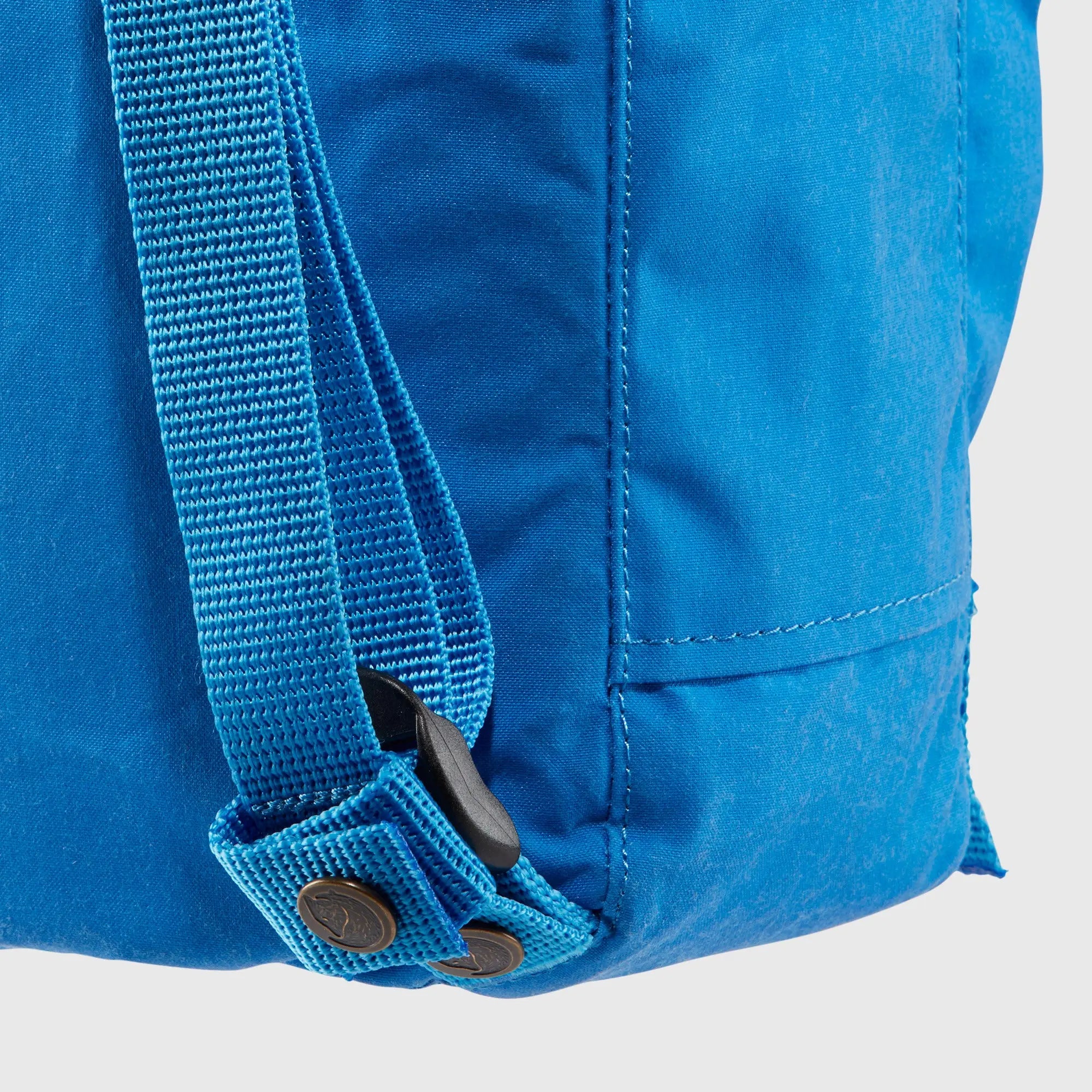 Fjallraven Kanken Mini Backpack, shoulder-strap webbing detail, shown in blue; shared feature image
