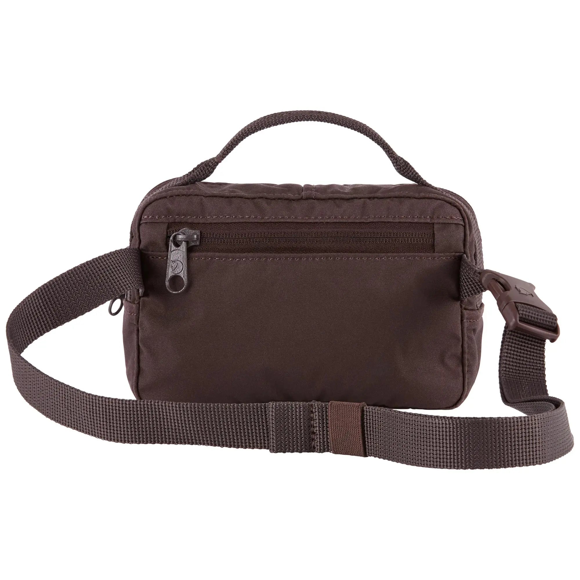 Fjallraven Kanken Hip Pack in Black Oak, back view on white