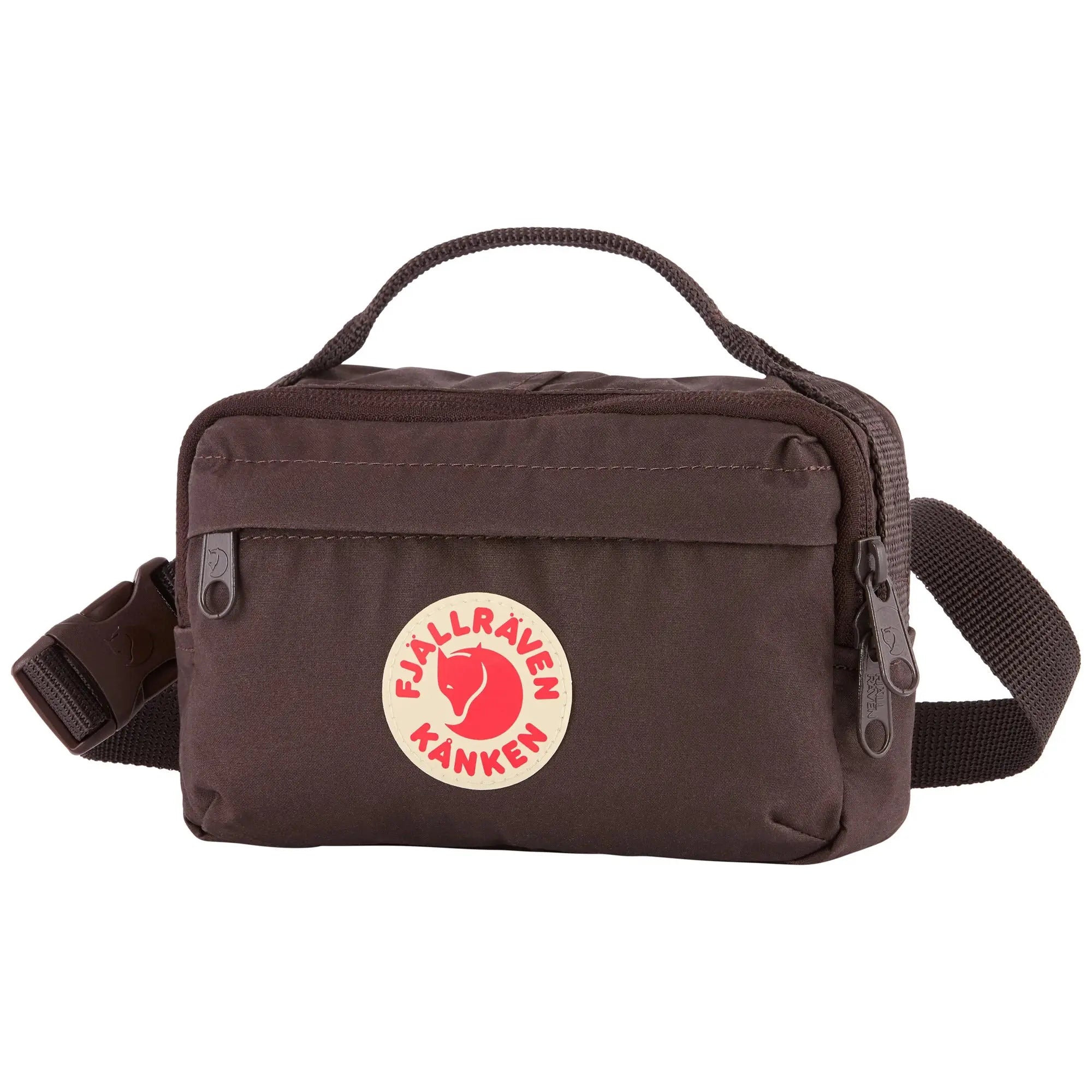Fjallraven Kanken Hip Pack in Black Oak, angled view on white