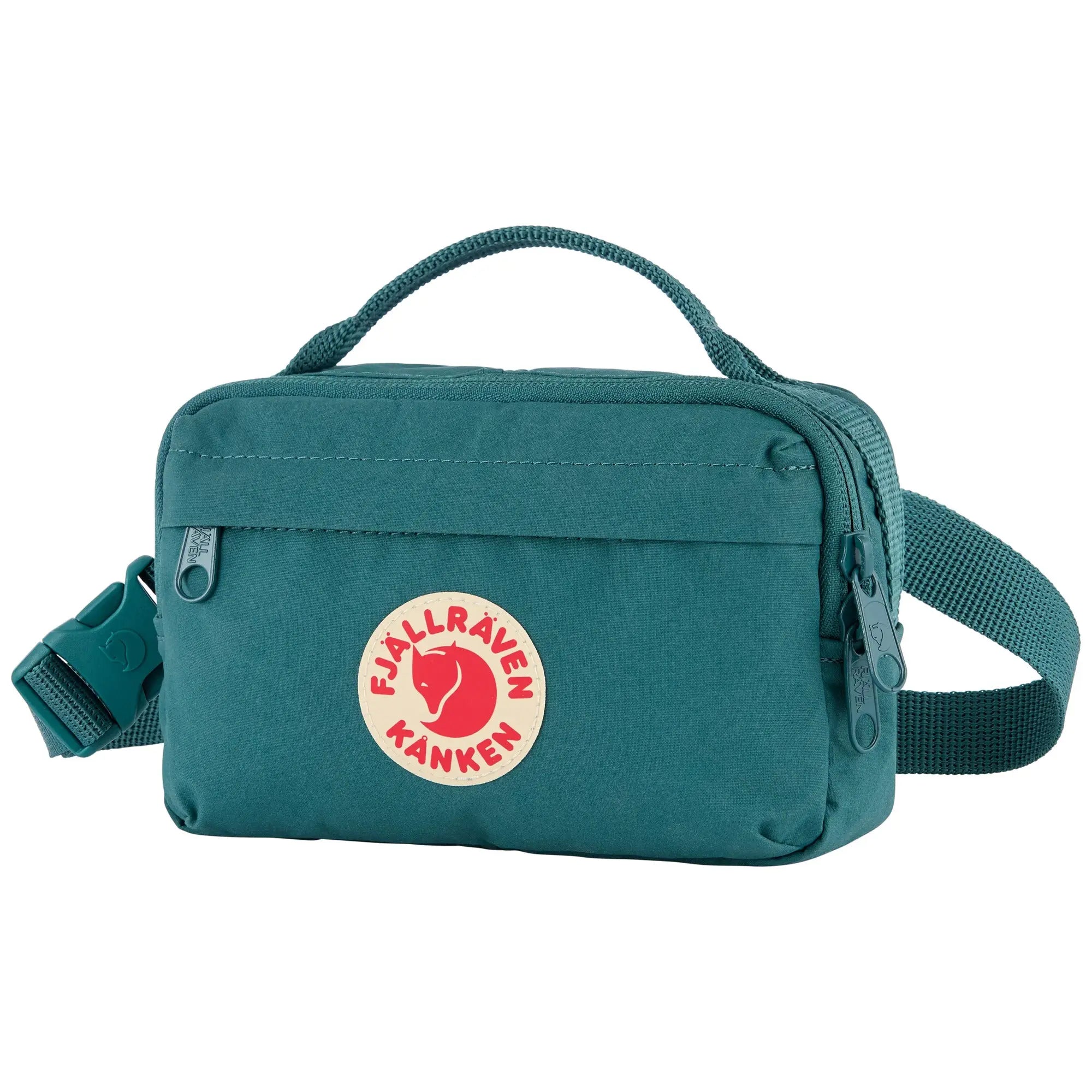 Fjallraven Kanken Hip Pack in Teal, angled view on white