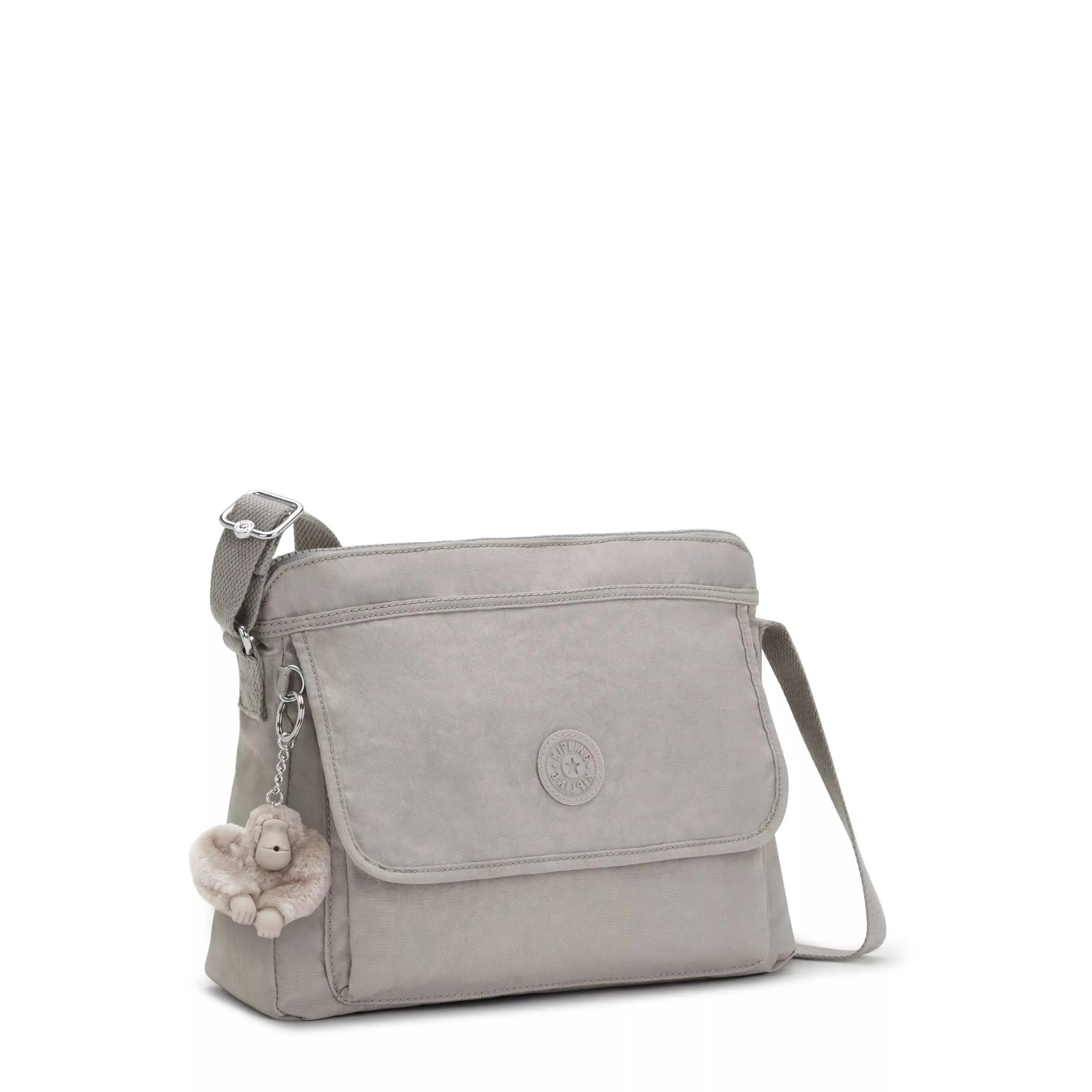 Kipling Aisling Crossbody Bag in Grey Gris, angled view
