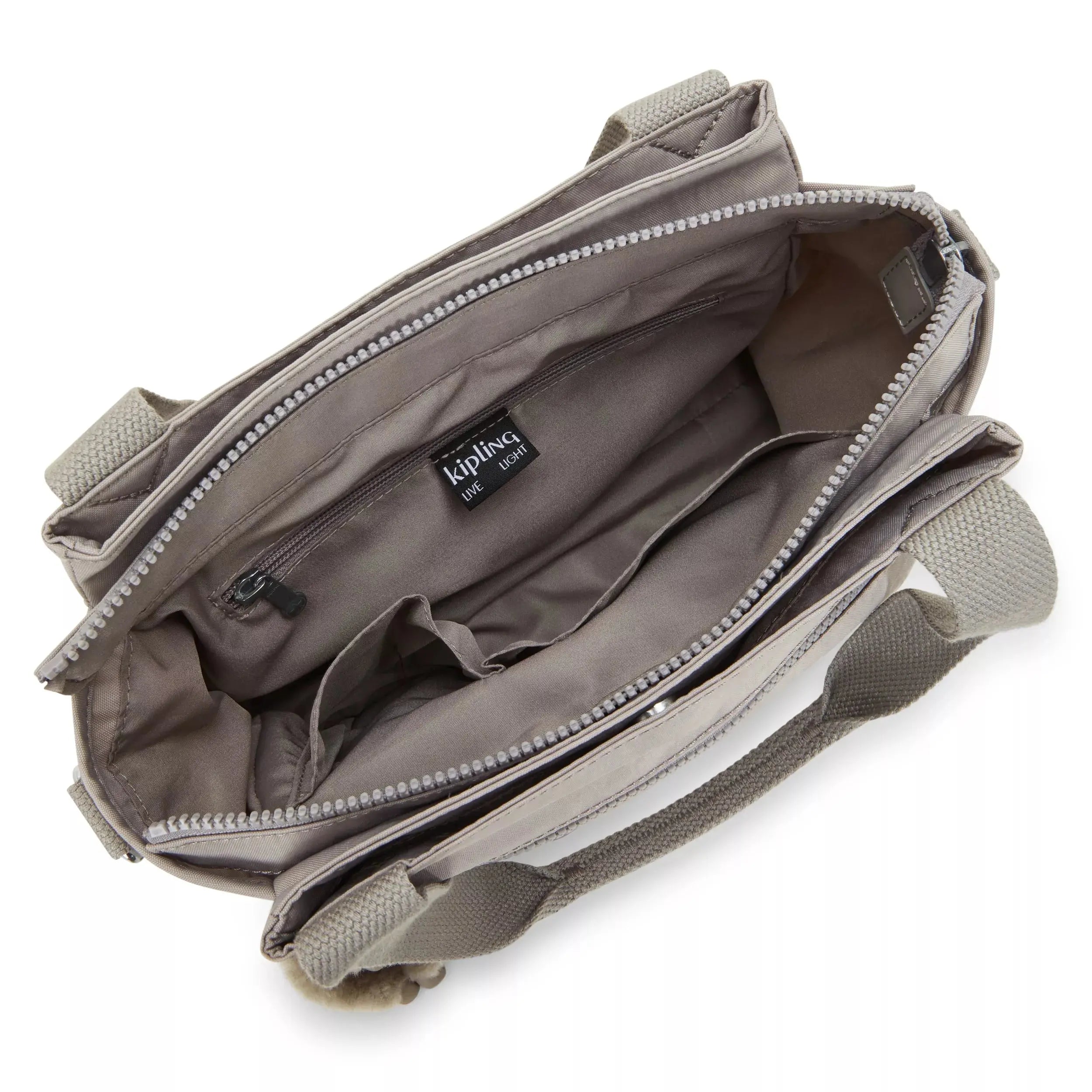 Kipling Elysia Shoulder Bag in Grey Gris, interior view