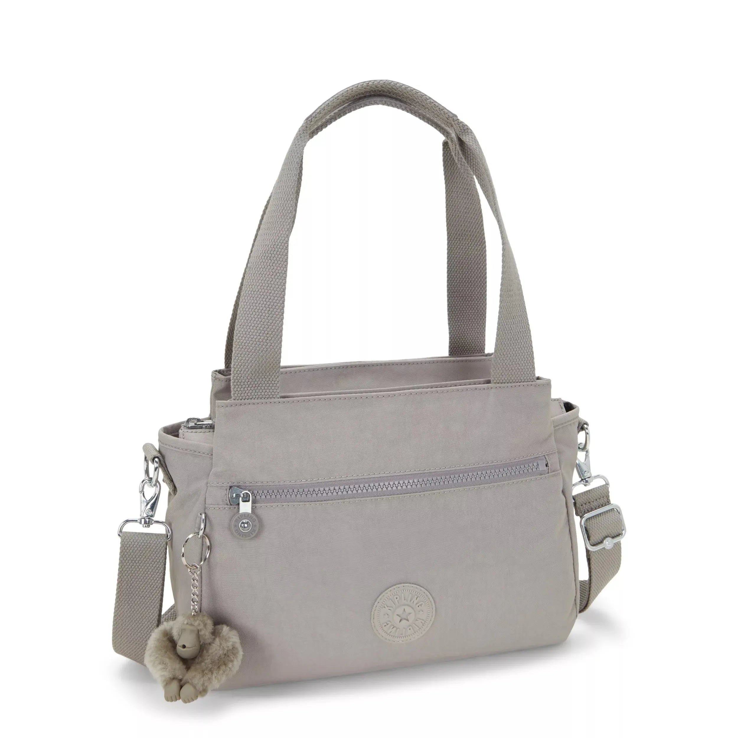 Kipling Elysia Shoulder Bag in Grey Gris, angled view