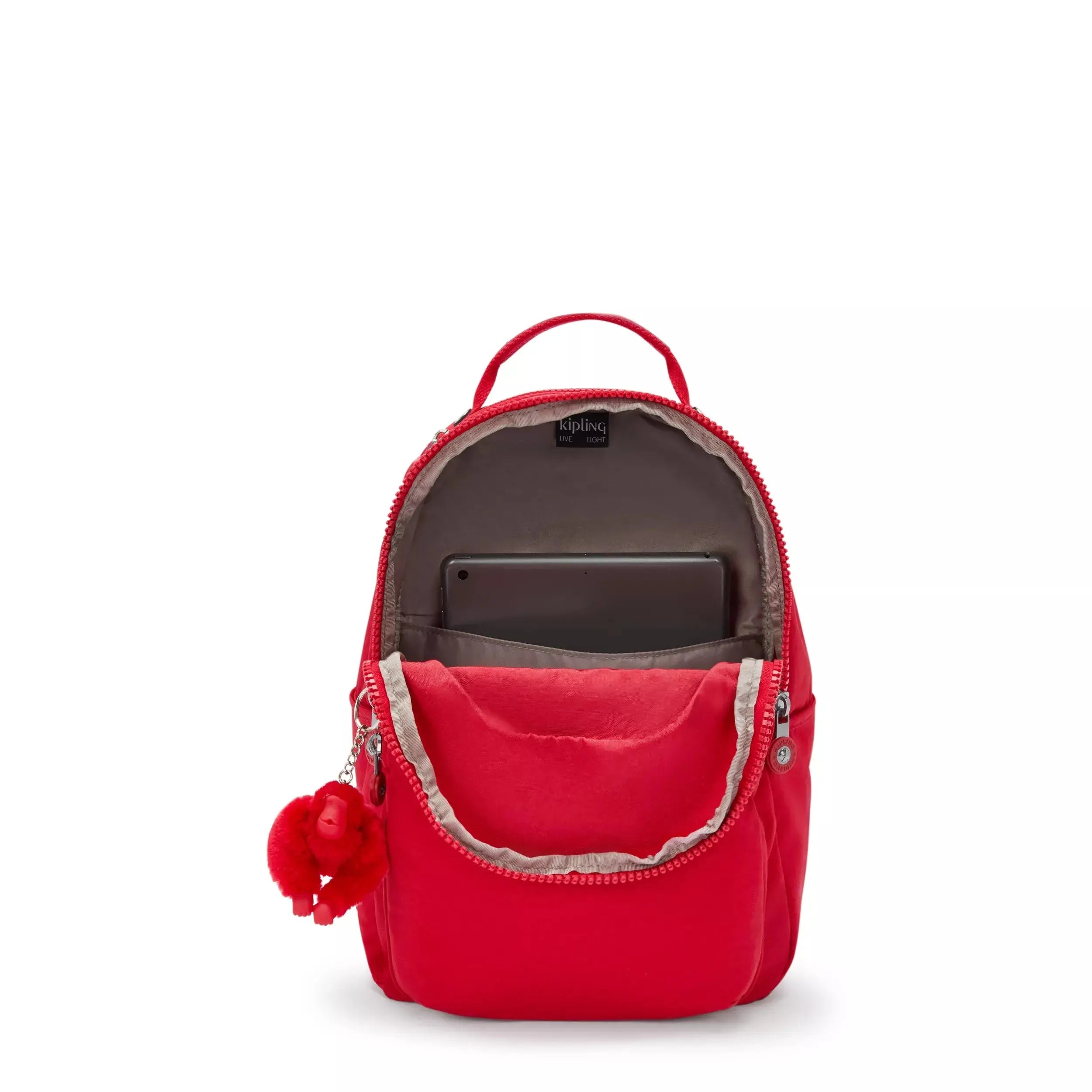 Kipling Seoul Small Tablet Backpack in Red Rouge, interior view