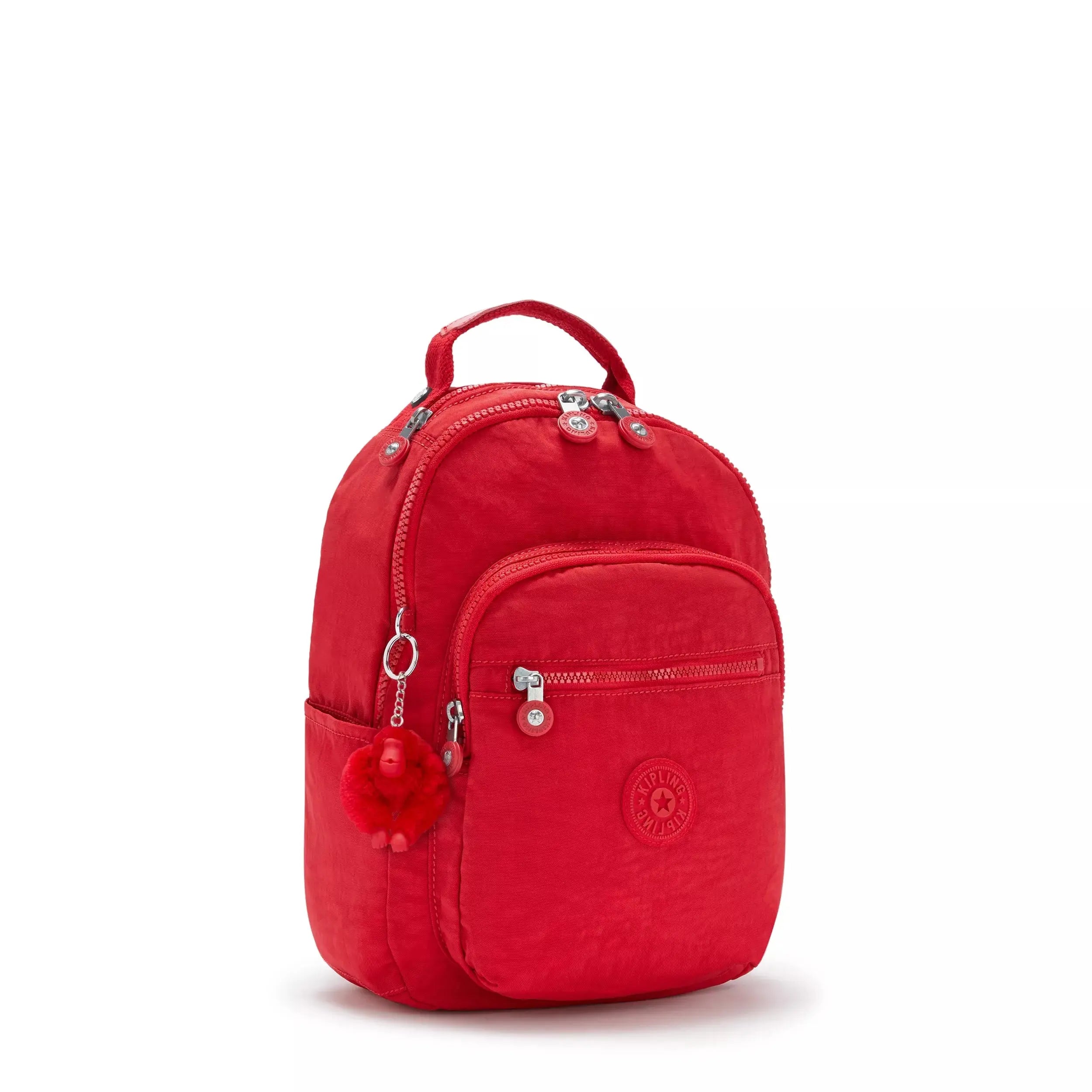 Kipling Seoul Small Tablet Backpack in Red Rouge, angled view