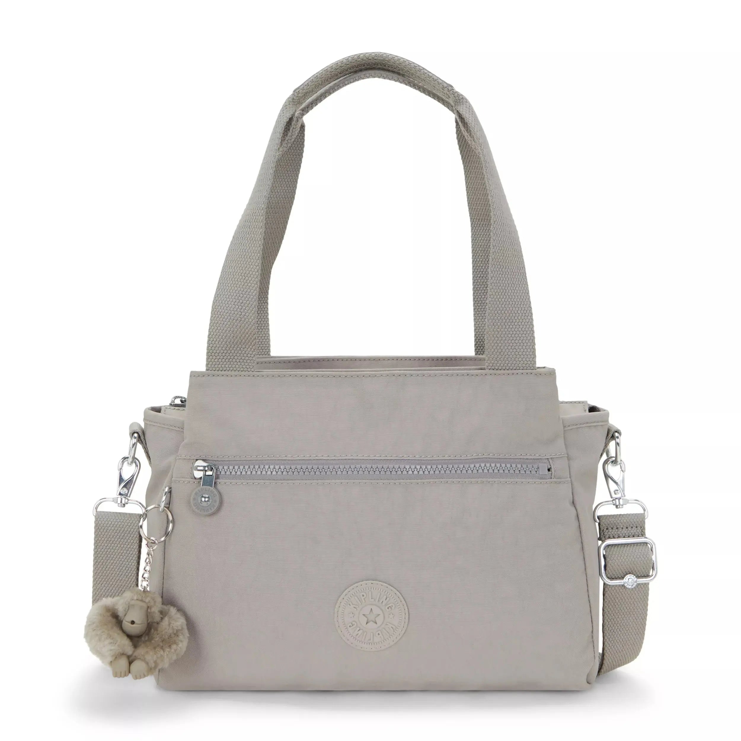 Kipling Elysia Shoulder Bag in Grey Gris, front view
