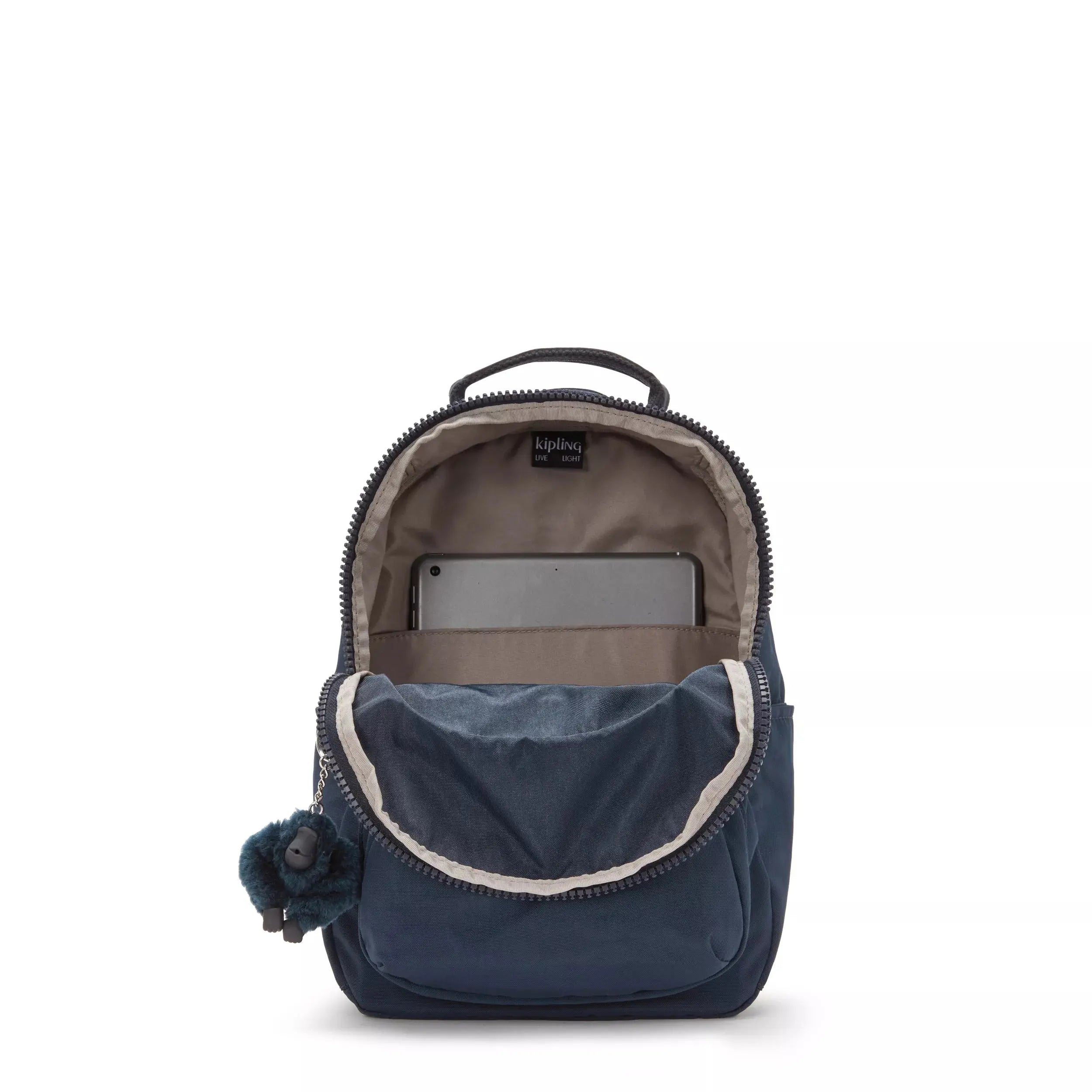 Kipling Seoul Small Tablet Backpack in Blue Bleu 2, open interior
