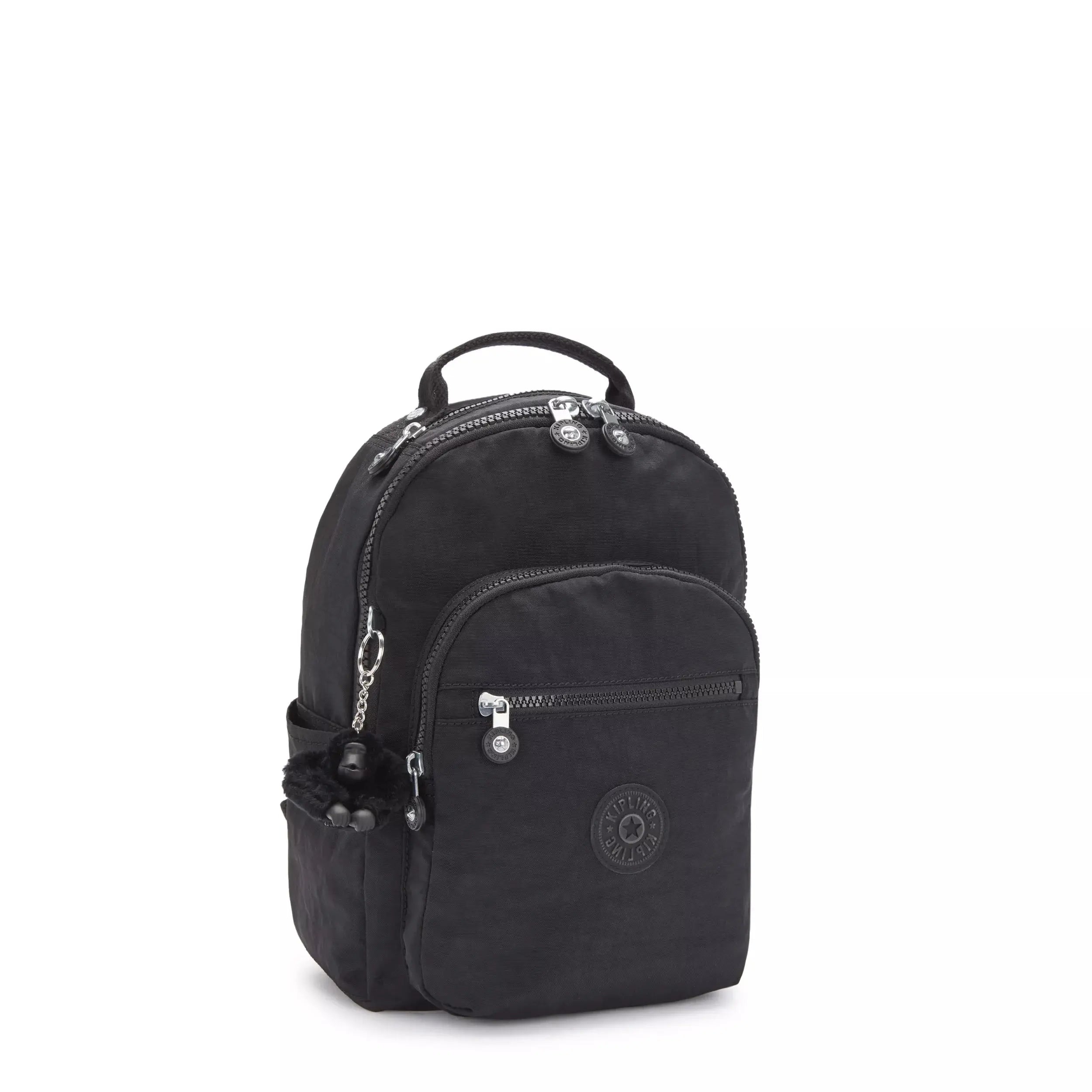 Kipling Seoul Small Tablet Backpack in Black Noir, angled view