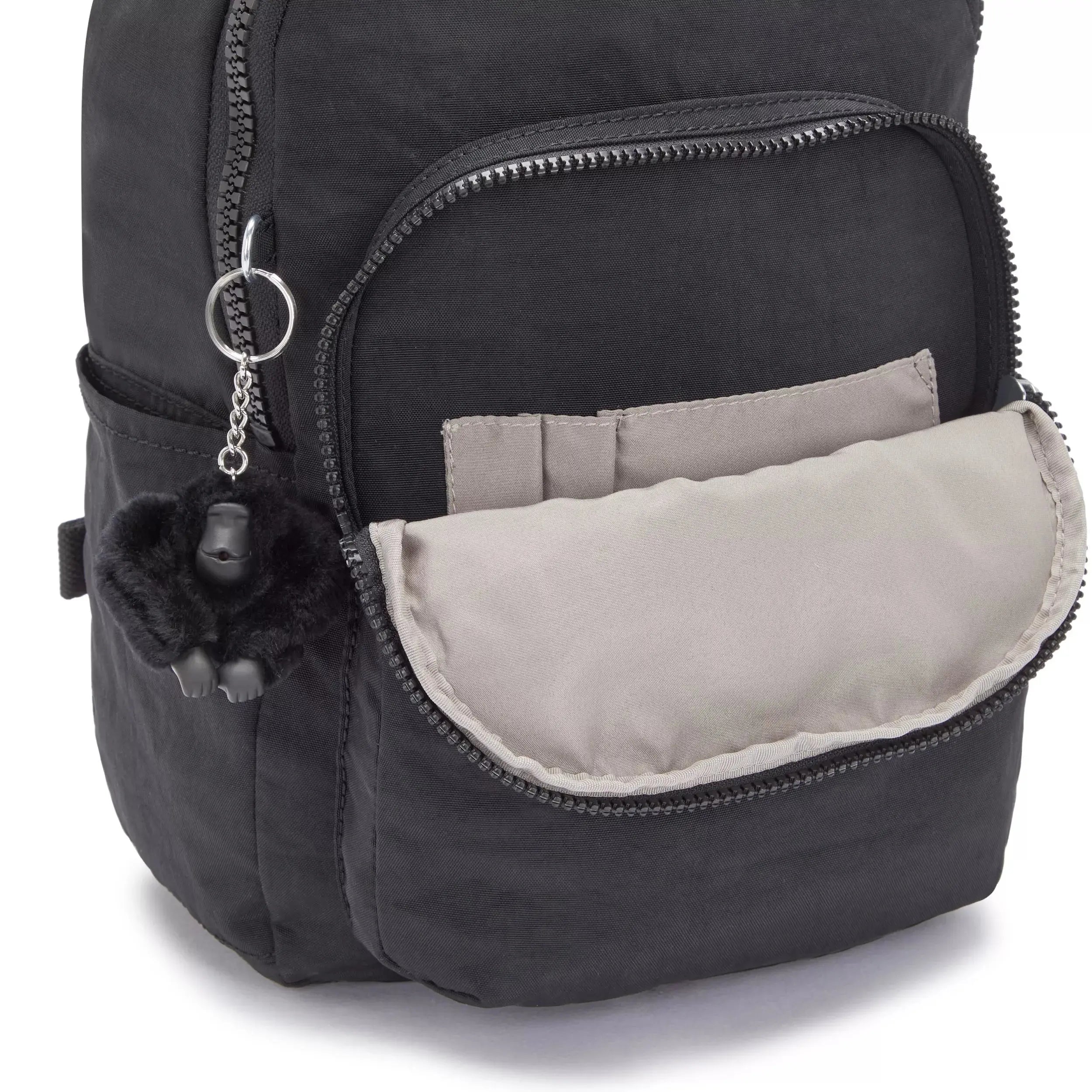 Kipling Seoul Small Tablet Backpack in Black Noir, front organization pocket