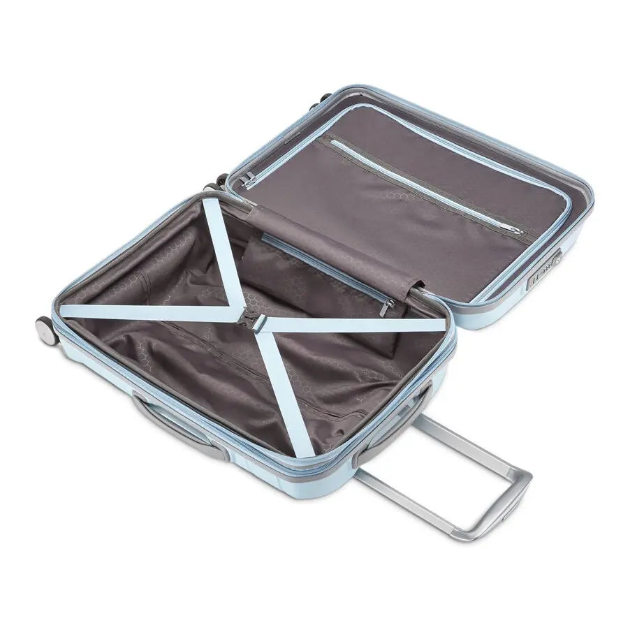 Samsonite Freeform 21 inch Carry On Spinner in Sky Blue - open interior