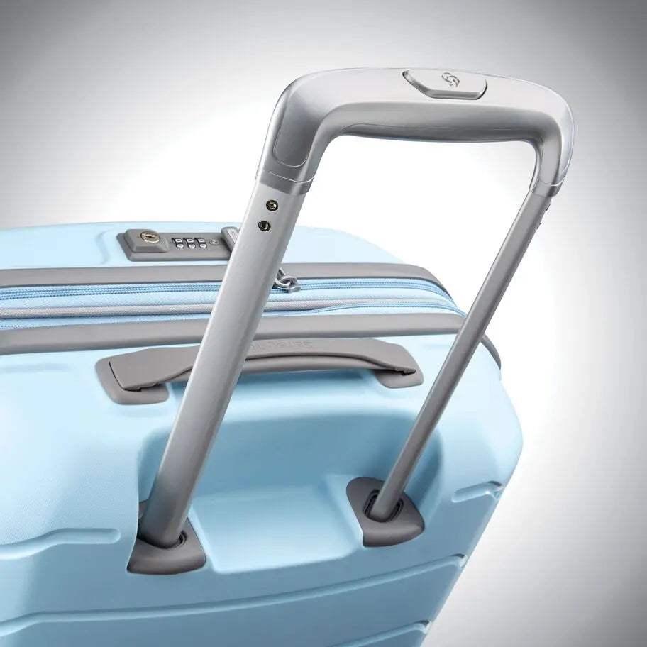 Samsonite Freeform 21 inch Carry On Spinner in Sky Blue - pull-handle detail