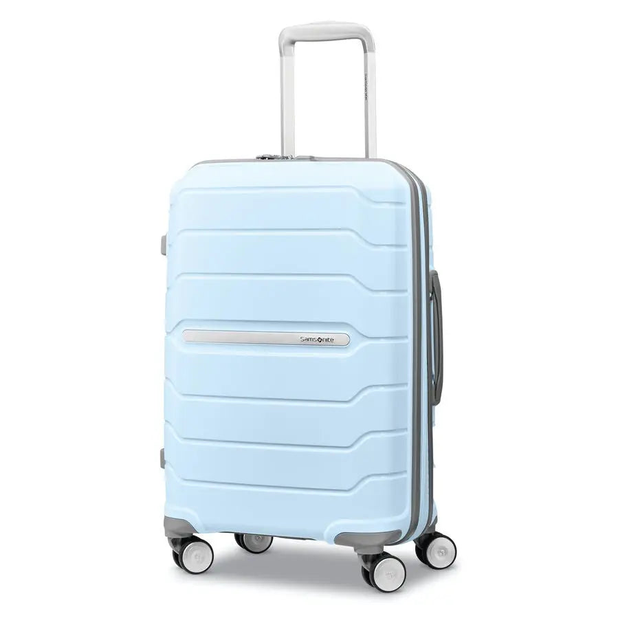 Samsonite Freeform 21 inch Carry On Spinner in Sky Blue - front angled view