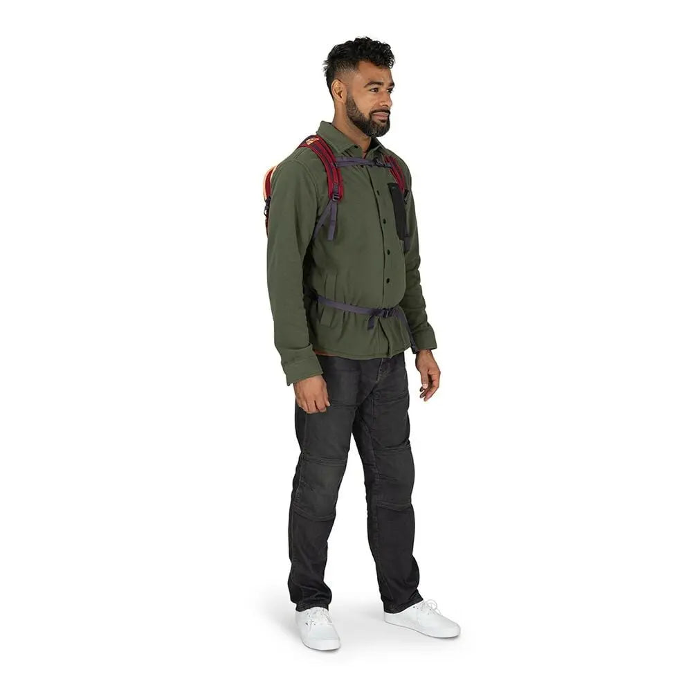 Osprey Daylite 13L in Liquify Print/Kakio Pink, worn view (shared feature image)