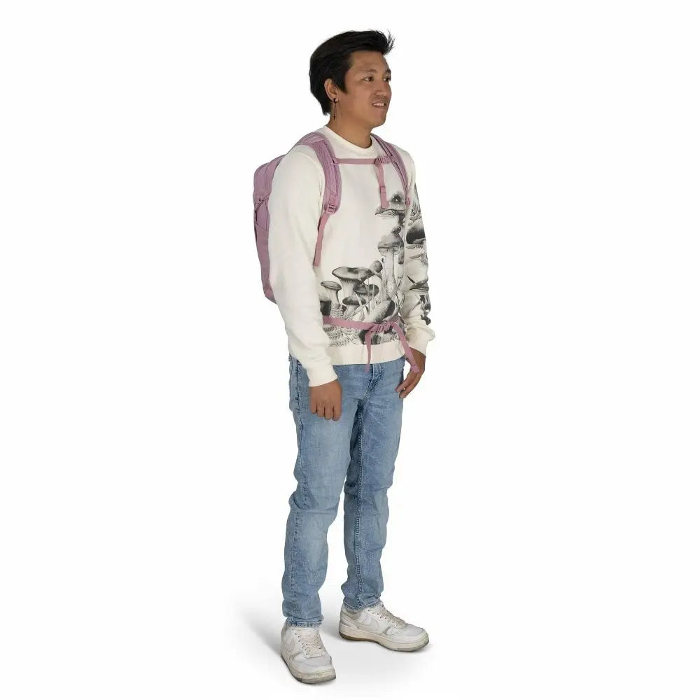 Osprey Daylite 13L in Iris Pink, worn view