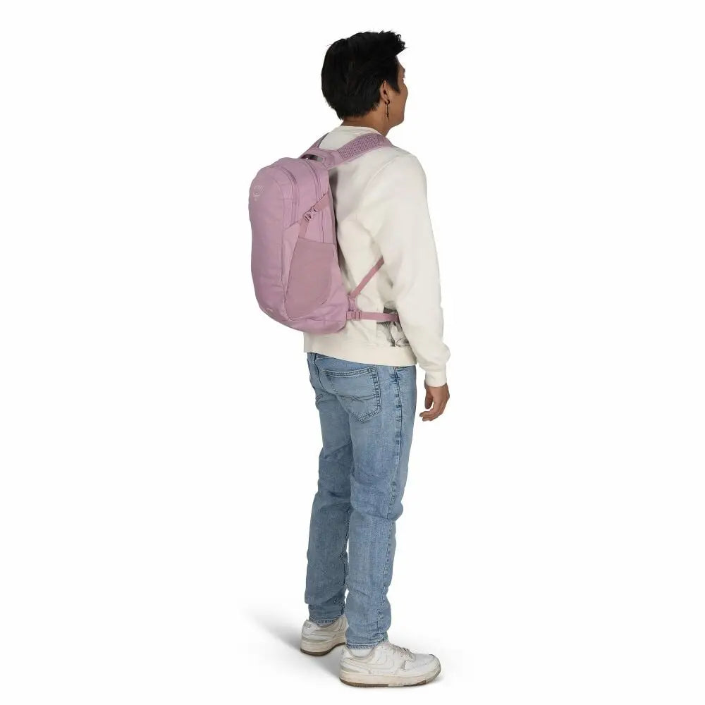Osprey Daylite 13L in Iris Pink, worn view