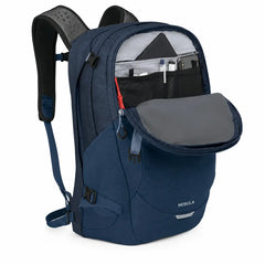 Osprey Nebula 32 Atlas Blue backpack with organizer compartment open