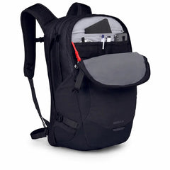 Osprey Nebula 32 Black backpack with organizer compartment open
