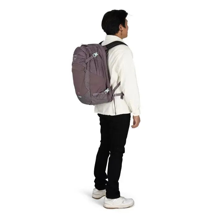 Osprey Nebula 32 Graphite-Purple Heather backpack worn from the side