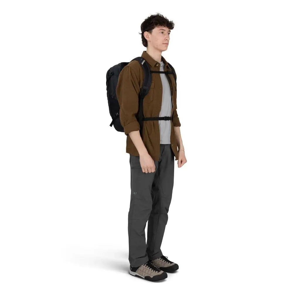 Osprey Nebula Driftshade backpack in Black worn from the front