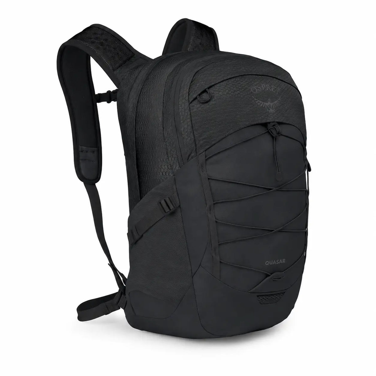 Osprey Quasar 26 backpack in Black, front three-quarter view