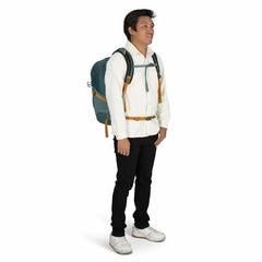 Osprey Quasar 26 Torrent Blue Heather backpack worn on body