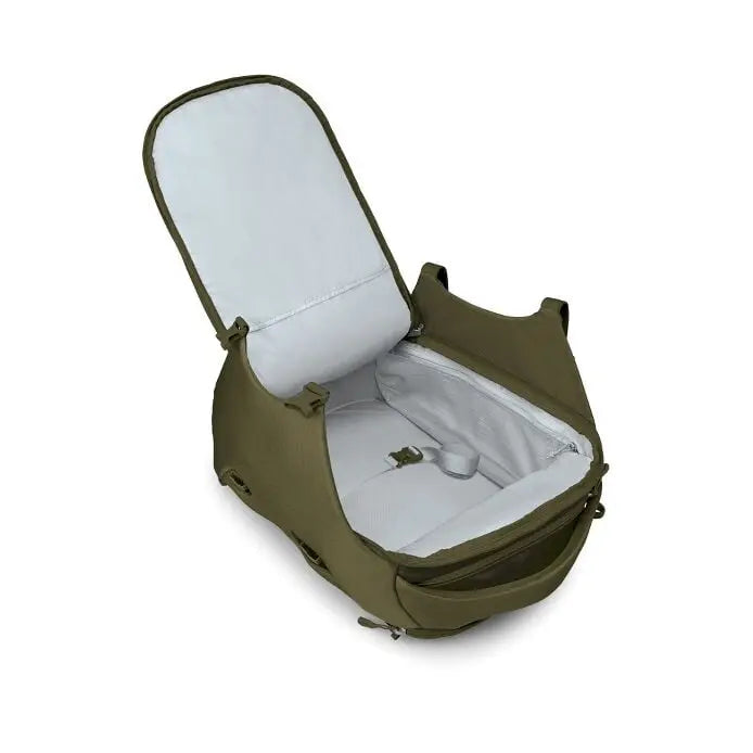 Osprey Sojourn Porter 30L (2026) - open main compartment, shown in Moss Green