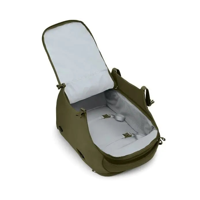 Osprey Sojourn Porter 46L (2026) - open main compartment, shown in Moss Green